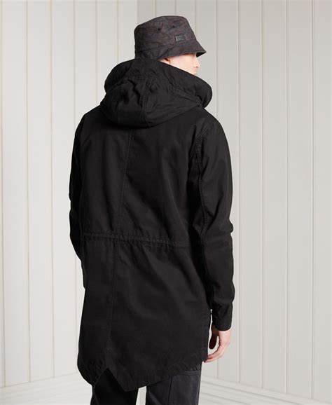 Mens Service Fishtail Parka Coat In Washed Black Superdry Uk