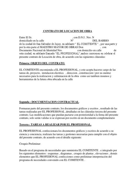 Contrato De Locacion De Obra Blanco1 Pdf Pagos Gobierno