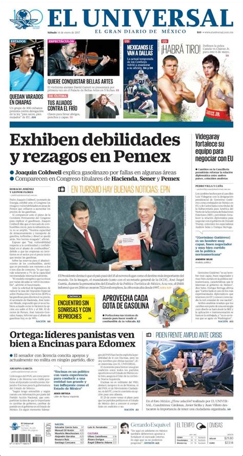 Periódico El Universal México Periódicos De México Edición De Sábado 14 De Enero De 2017