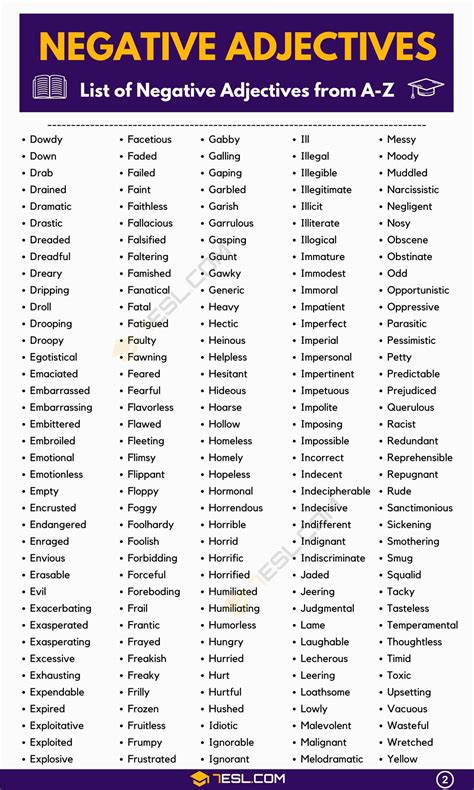 800 Negative Adjectives To Describe People Places Or Things 7esl