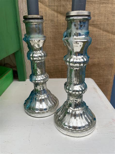 Pair Mercury Glass Candlesticks