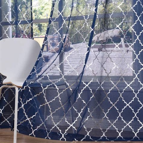 Kotile Moroccan Tile Sheer Curtains For Bedroom Metallic Silver Foil