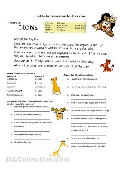 The cows and the tiger. Lion Story worksheet, reading and writing | Pouch tutorial ...