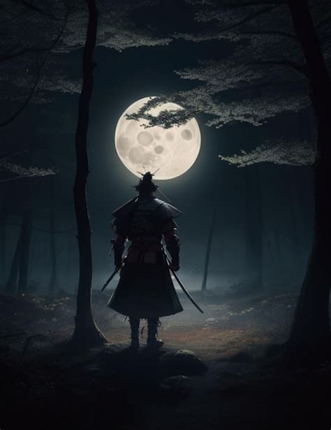 Premium Ai Image A Lone Samurai Stands In The Shadows Of A Dark