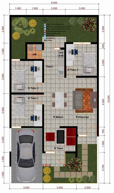 Desain rumah mungil di lahan terbatas 5x12 m, dengan 2 kamar. Denah Rumah Minimalis 2 Kamar Ukuran 8x10 - Content