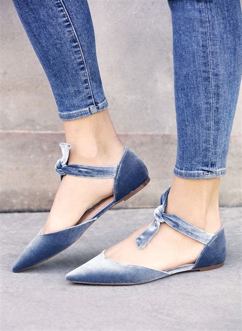 Blue Velvet Pointed Toe Flats With Knotted Tie Detail Sole Society