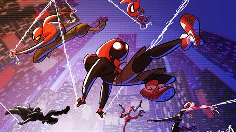 Cartoons, marvel, hero, fighting, spide man, simple background. 1920x1080 Spider Verse Cartoon Art Laptop Full HD 1080P HD 4k Wallpapers, Images, Backgrounds ...