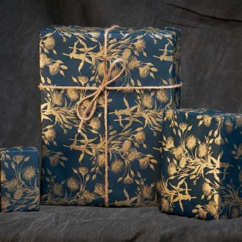 Every holiday has a wrapping paper roll to choose from! Bouquet of Gold / Navy-Gold | Gold wrapping paper, Printed gift wrapping, Gift wrapping