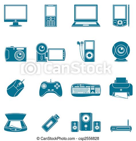Mídia, computador, icons. Azul, jogo, 16, mídia, icons., computador. | CanStock