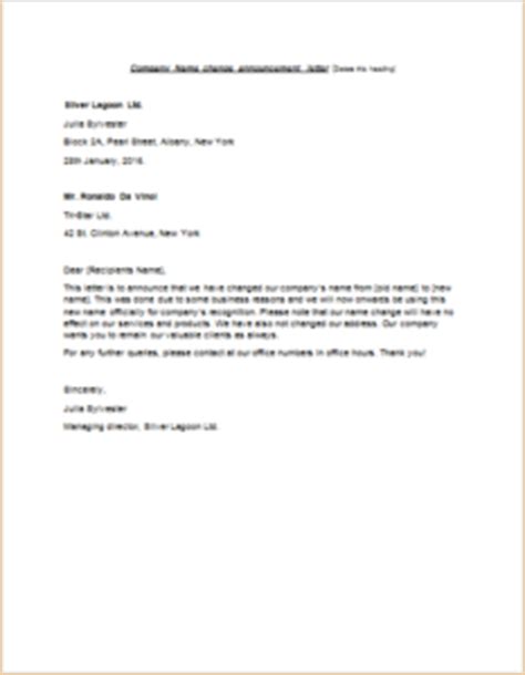 company  change announcement letter writelettercom