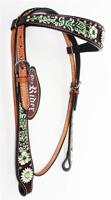 Horse Tack Bridle Western Leather Headstall Lime Green 8277hb Ebay