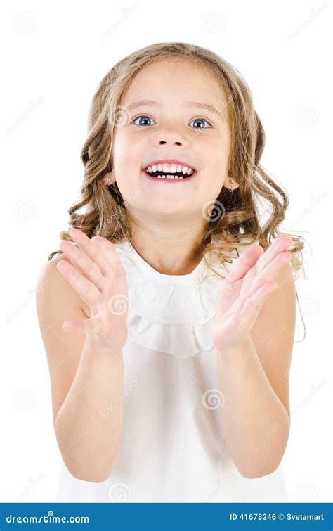 Portrait Of Surprised Happy Adorable Little Girl Isolated Stock Photo