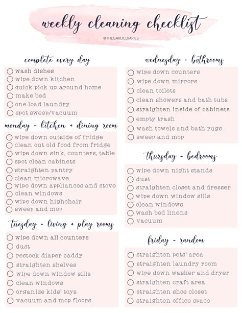 Weekly Cleaning Checklist With Free Downloadable