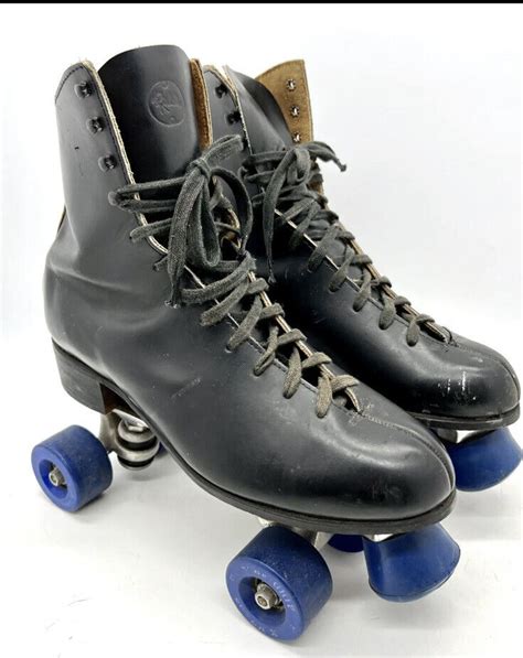 vintage riedell red wing black leather roller skates women s 8 w indoor wheels ebay