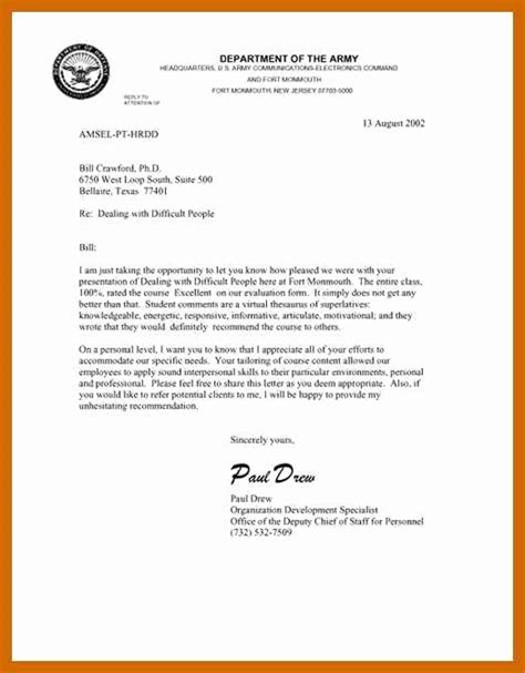 Sample Letter Of Recommendation Us Army Of