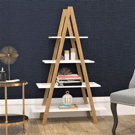 Charles Jacobs 4 Tier Bamboo Ladder Shelving Unit White Uk