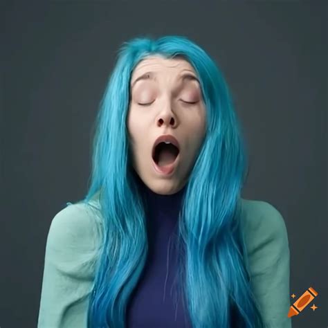 Woman With Blue Hair Expressing Pleasure And Surprise