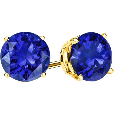 14k Gold Lab Created Blue Sapphire Stud Earrings Gemstone Earrings