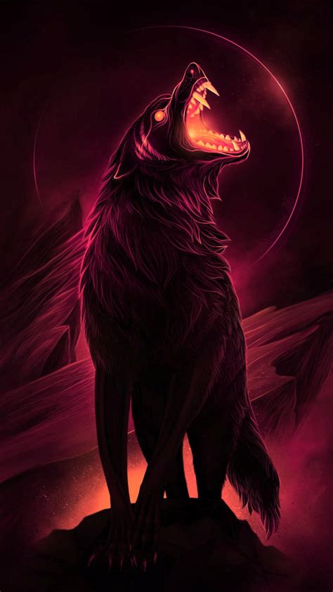 Download Anime Wolf Black And Red Aesthetic Drawing Growling Wallpaper