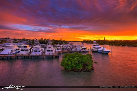 sunset jupiter florida at waterway with jupiter lighthouse hdr photography by captain kimo