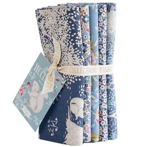 Tilda Woodland Fat Quarter Bundle Of 5 Blue Crafting Fabrics Etsy