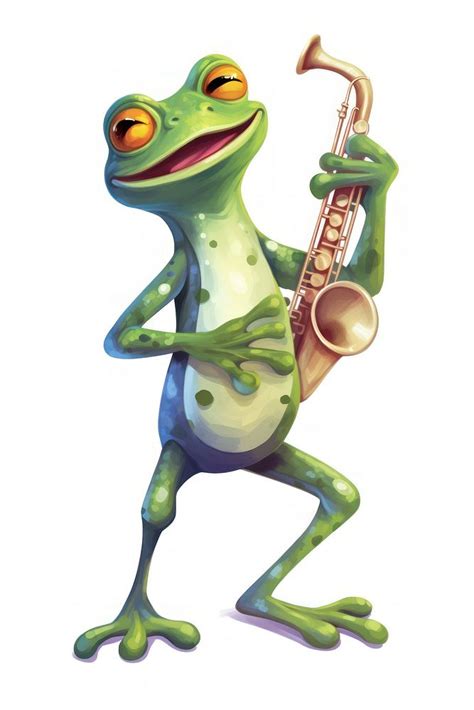 Cartoon Frog Playing Saxophone Amphibian Free Photo Illustration