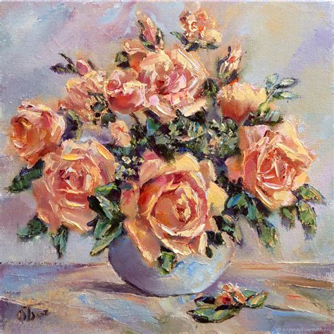 Oil Painting Rose Flowers Bouquet In Vase Painting Order Painting в