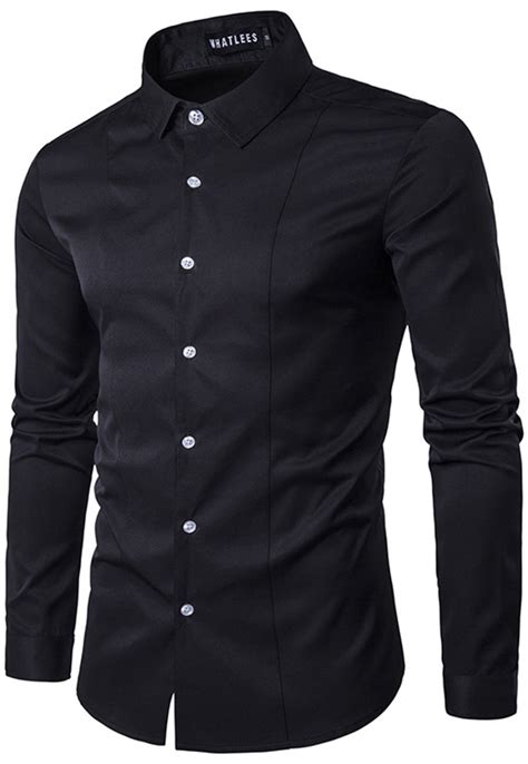 shop for whatlees mens solid long sleeve slim fit button down dress shirt b405 black s at