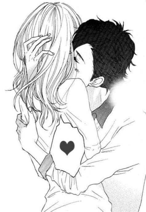 Cute Anime Couple In Black In White Anime Kiss Anime Love Manga Love