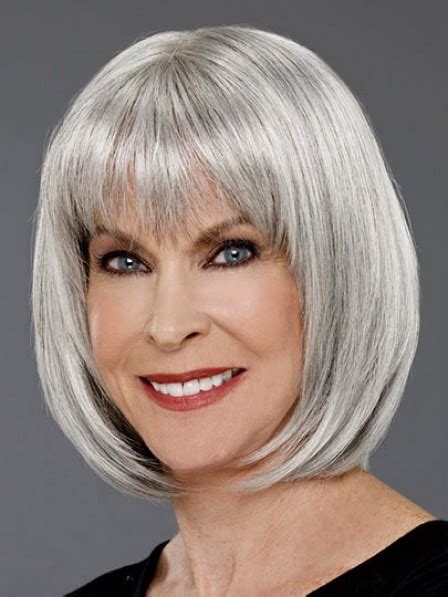 Grey Bob Straight Hair Wig For Women Over 40 Chin Length Wigs Capless