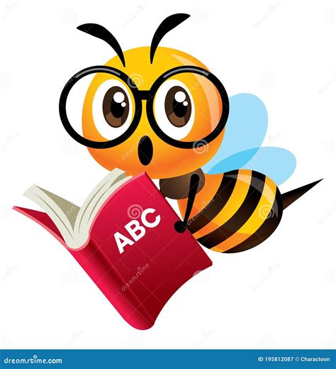 Cartoon Cute Bee With Big Glasses Mascot Carrying A Red Study Book Bee