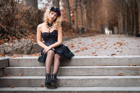 Deborah Autumn Gothic Fantasy Blonde Girl Sitting Dress Legs