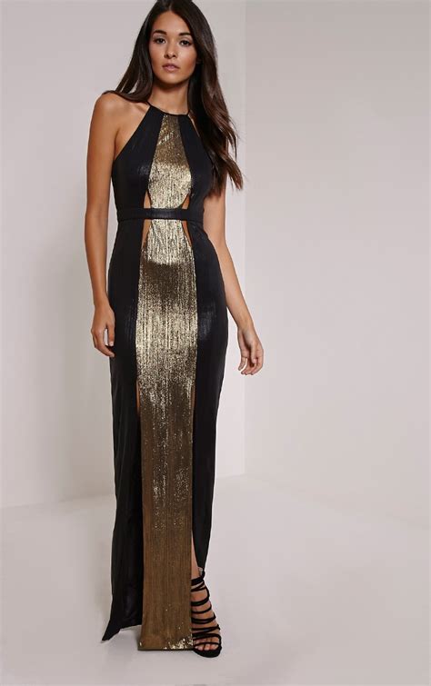 Lucinde Gold Metallic Maxi Dress Dresses Prettylittlething