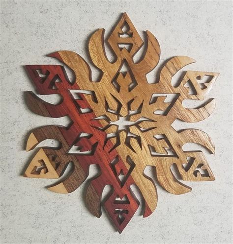 Scrollsaw Snowflake Christmas Ornament Made From Multiple Hardwoods