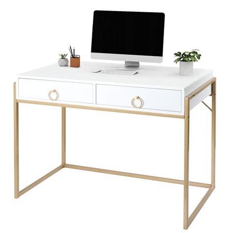 Everly Quinn Whitegold Home Office Writing Desk With 2 Drawers Modern
