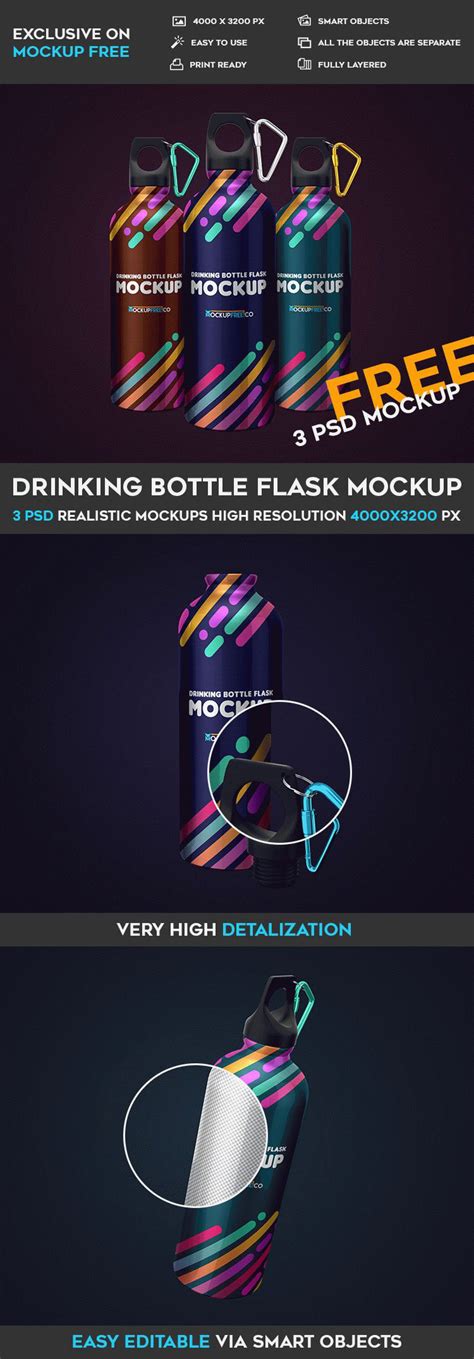 Download Drinking Bottle Flask - 3 Free PSD Mockups on Behance