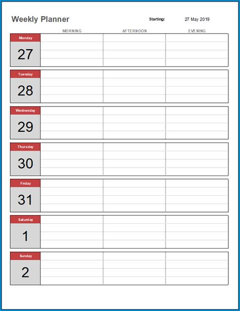 √ Free Printable Weekly Planner Template Excel