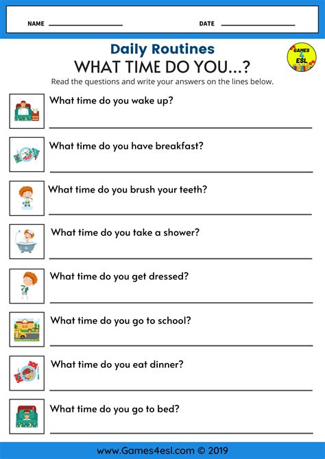 An Esl Worksheet To Teach Daily Routines To Kids And Beginner English