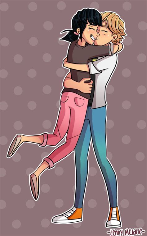 Two People Hugging Each Other With Polka Dots In The Background