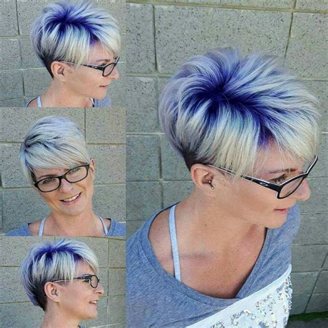 my platinum blonde purple roots undercut pixie ☺ love love love this color short hair