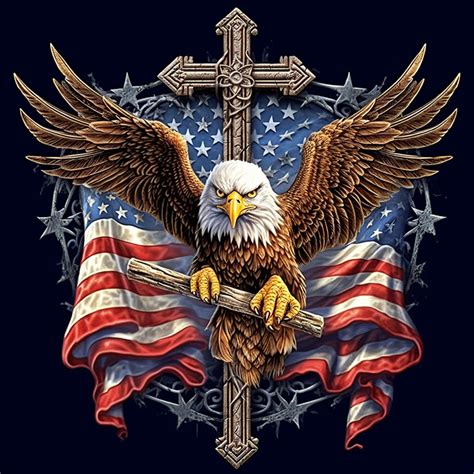 Full Embroidery Eco Cotton Thread 11ct Printed Us Flag Eagle Cross