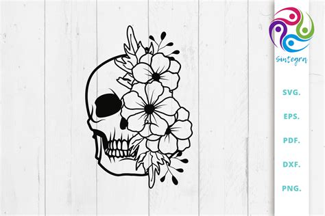 Skull With Flowers Svg Cut File By Sintegra Thehungryjpeg