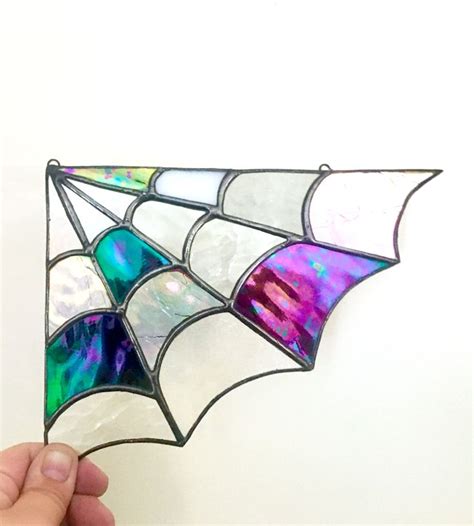 Stained Glass Spider Web Halloween Stained Glass Corner Etsy