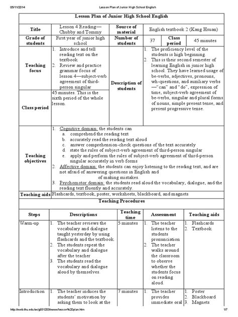 Lesson Plan Of Junior High School English Pdf Grammatical Number Verb