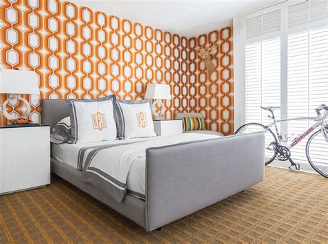 Orange, grey and white make up an amazing color scheme for a kids' bathroom, add a fun print like here and go. Octagon Mirror - Contemporary - living room - Ron Marvin