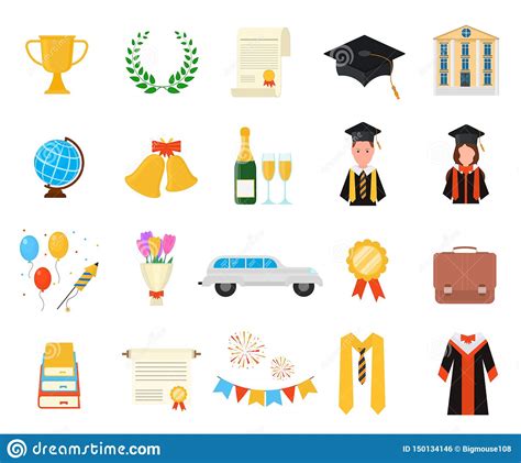 Apparently, i deleted the foxbury commons lot which made the attend graduation option disappear. Cartoon Color Graduation Day Signs Icon Set. Vector Stock ...