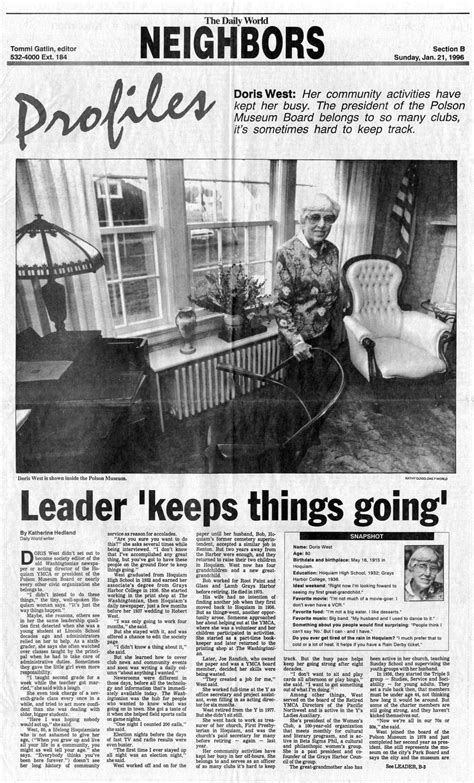 We did not find results for: LEADER 'KEEPS THINGS GOING'--DORIS WEST: HER COMMUNITY ...