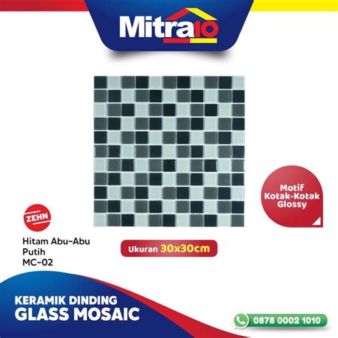 Jual Zehn Keramik Dinding Glass Mozaik 30x30 Hitam Abu Abu Putih Motif Kotak Kotak Glossy Mc 01