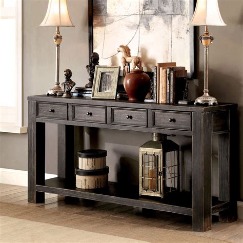 Shop Furniture Of America Cosbin Bold Antique Black 4 Drawer Sofa Table