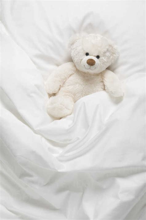 Teddy Bear On Bed Stock Photo